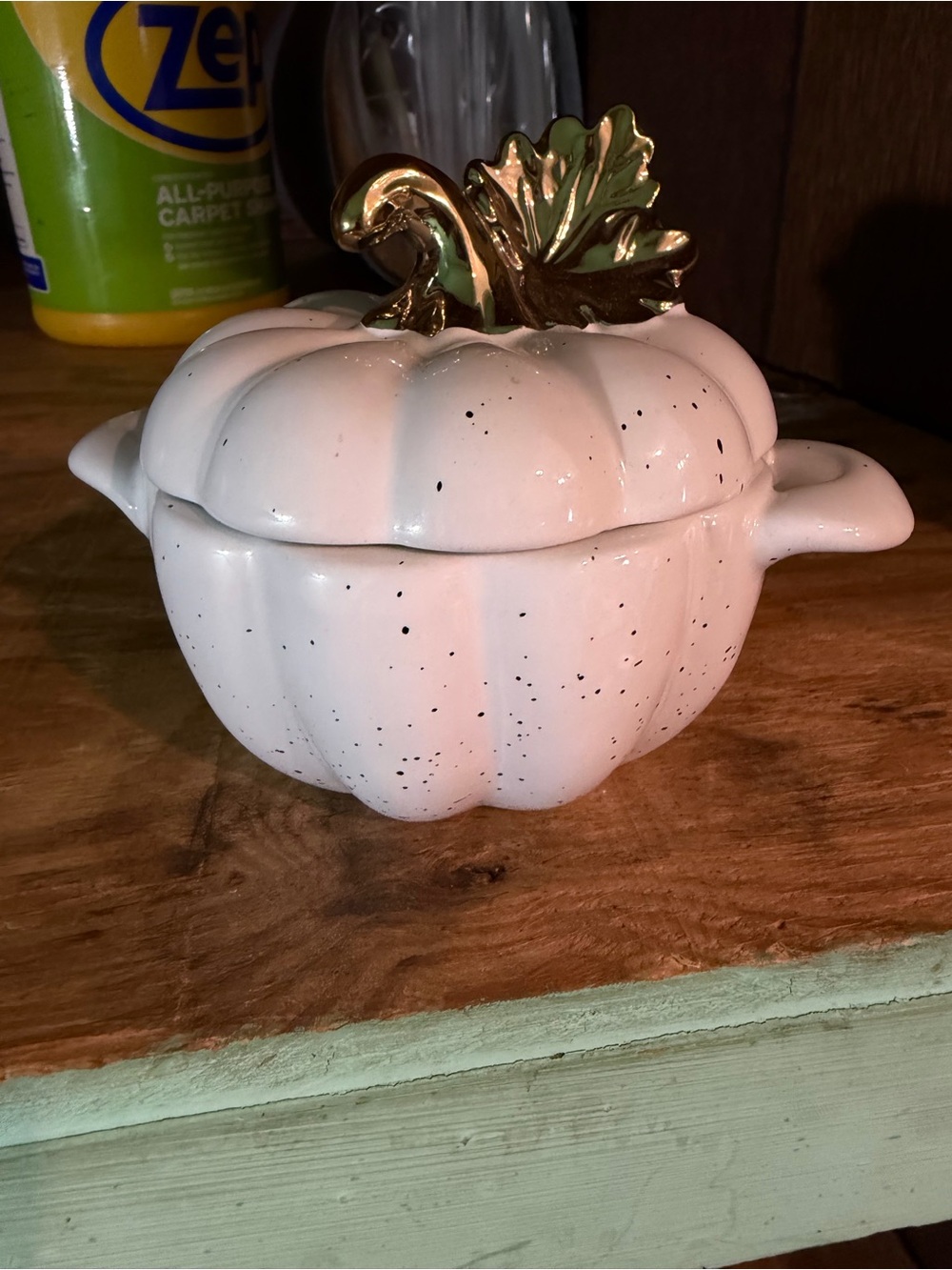 Ceramic Pumpkin Dish with Gold Stem